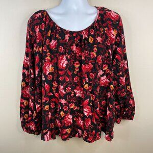 Terra Sky Womens Dark Floral Boho Peasant Top Size 4X Romantic Balloon Sleeve